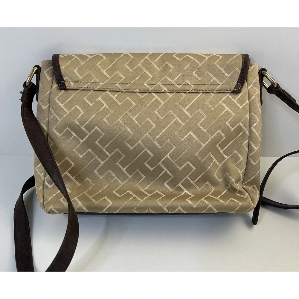 Tommy Hilfiger Jacquard Flap Top Messenger/Crossbody Bag-Tan/Brown Shoulder